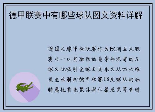 德甲联赛中有哪些球队图文资料详解