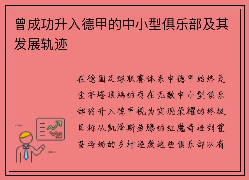 曾成功升入德甲的中小型俱乐部及其发展轨迹